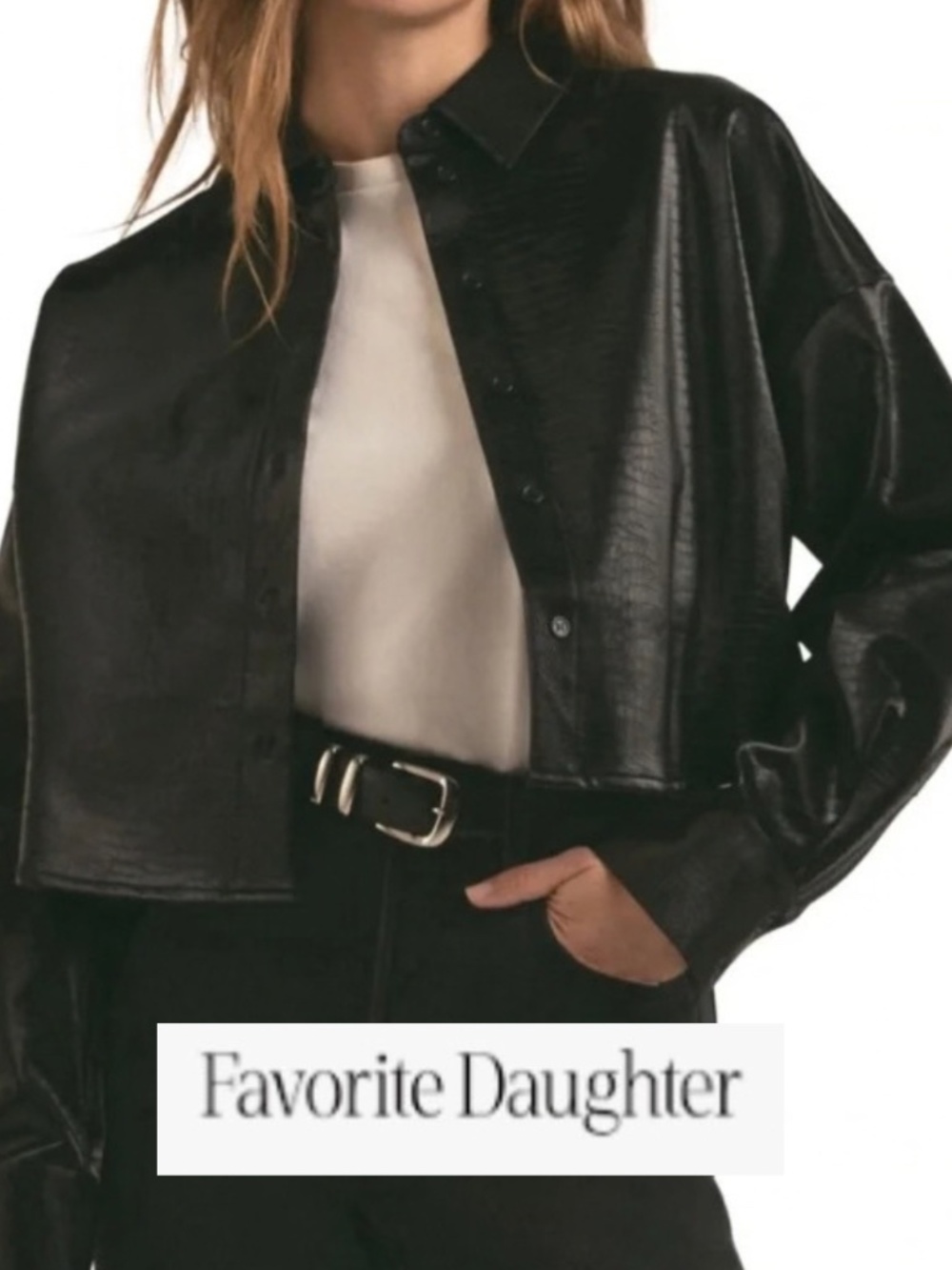 Favorite Daughter Black faux Croc cropped shirt/jacket, Med GP1574